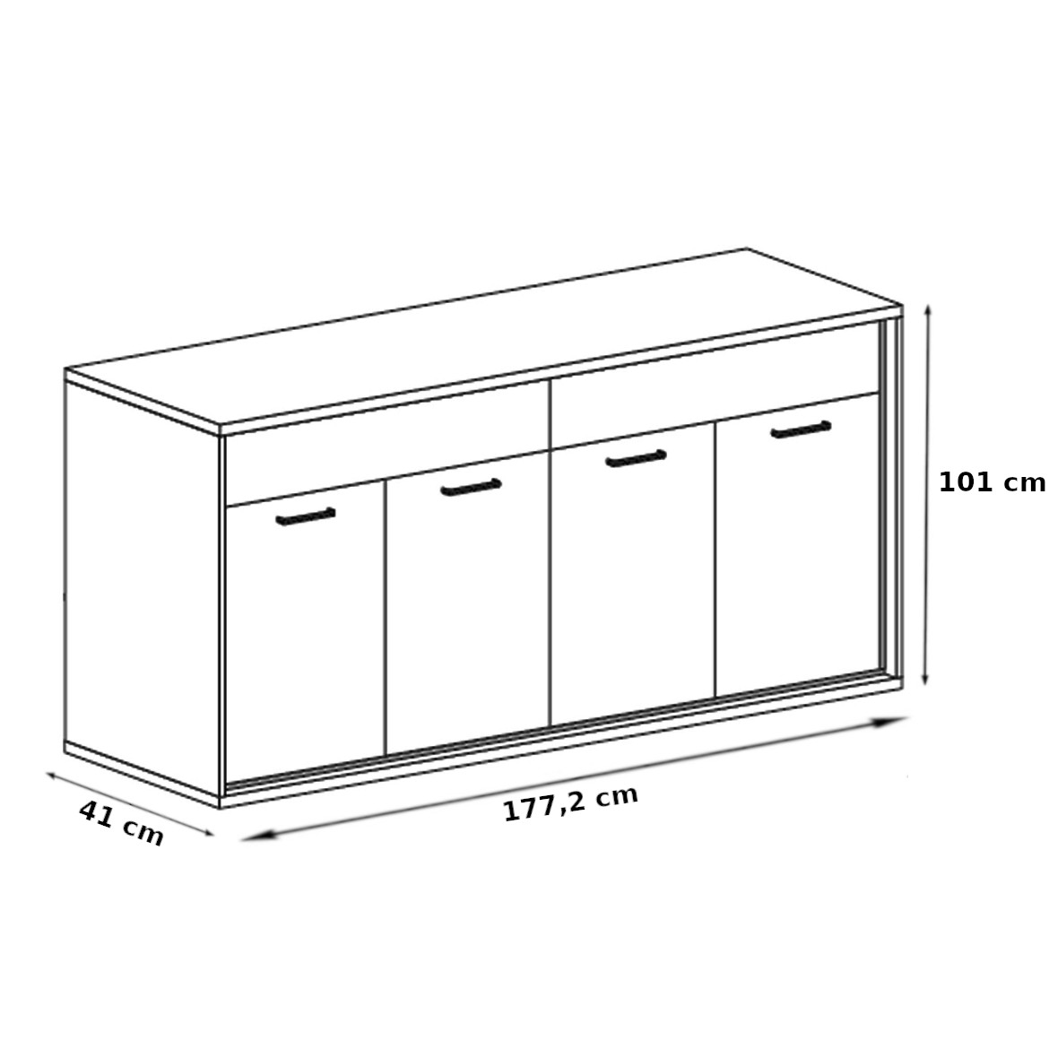 Mediolan komoda 4 vrata+2 fioke 177,2x41x101 natur