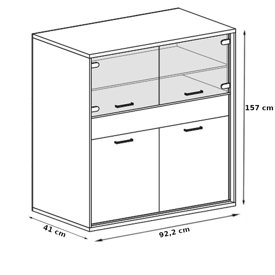 Mediolan vitrina 4 vrata+1 fioka 92x65x57 natur