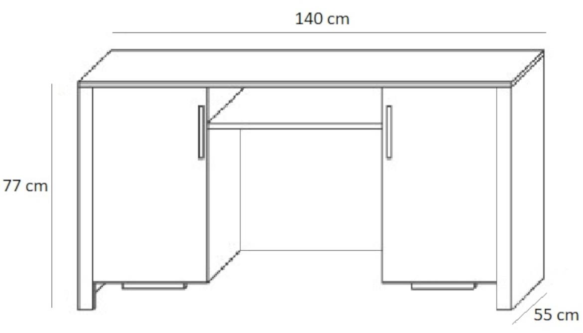 Cezar radni sto 2 vrata + 1 polica 140x55x77 cm wenge/bela