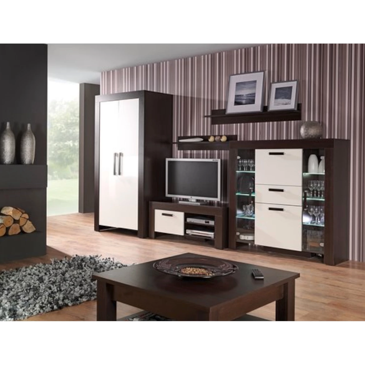 Ormar Cezar 3 vrata crna/bela