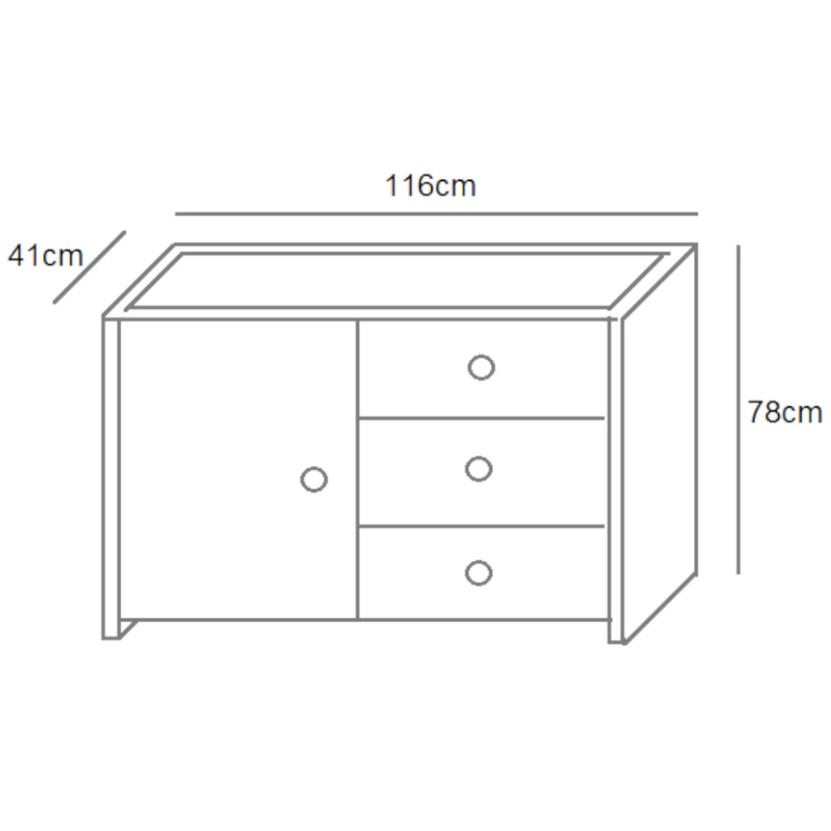 Berg komoda 1 vrata + 3 fioke 116x41x78 cm bela/hrast