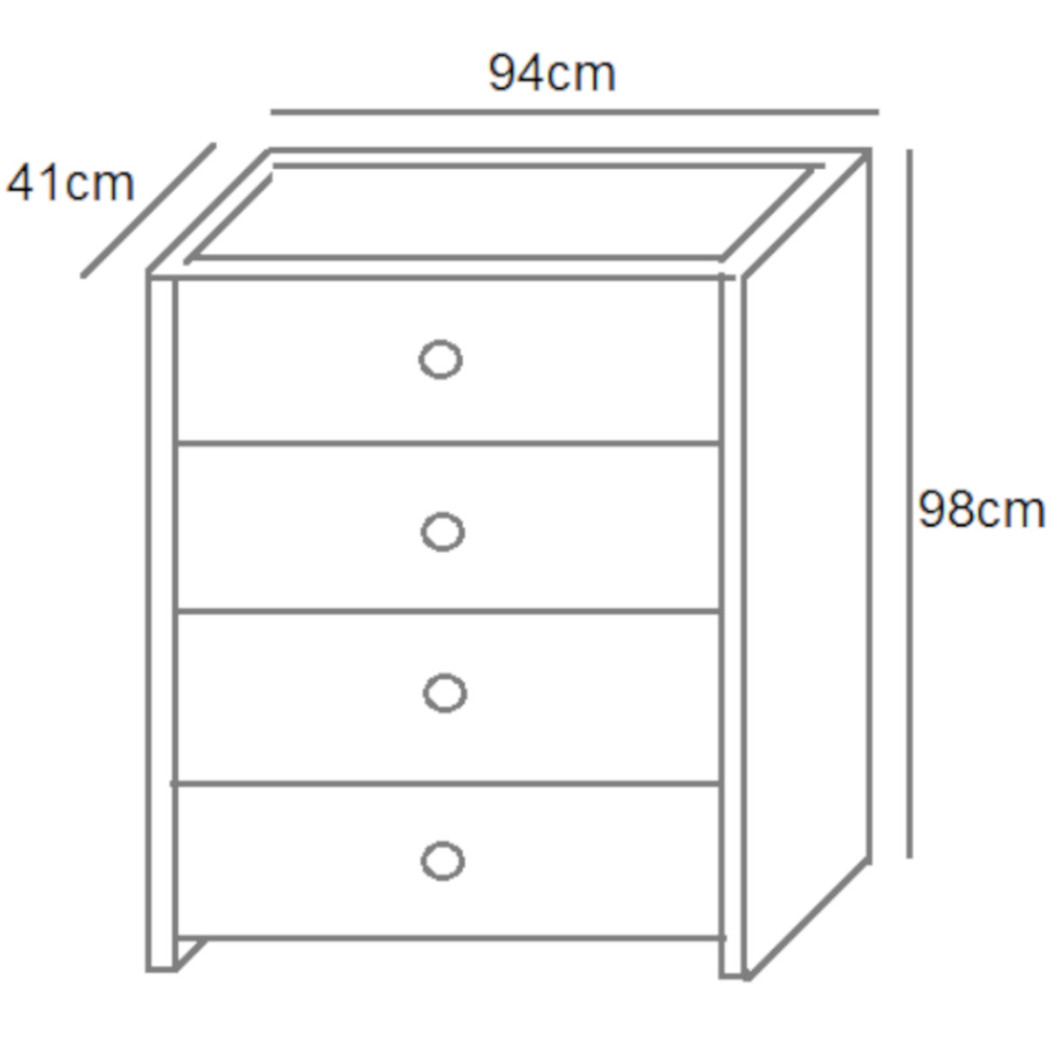 Berg komoda 4 fioke 94x41x98 cm bela/hrast