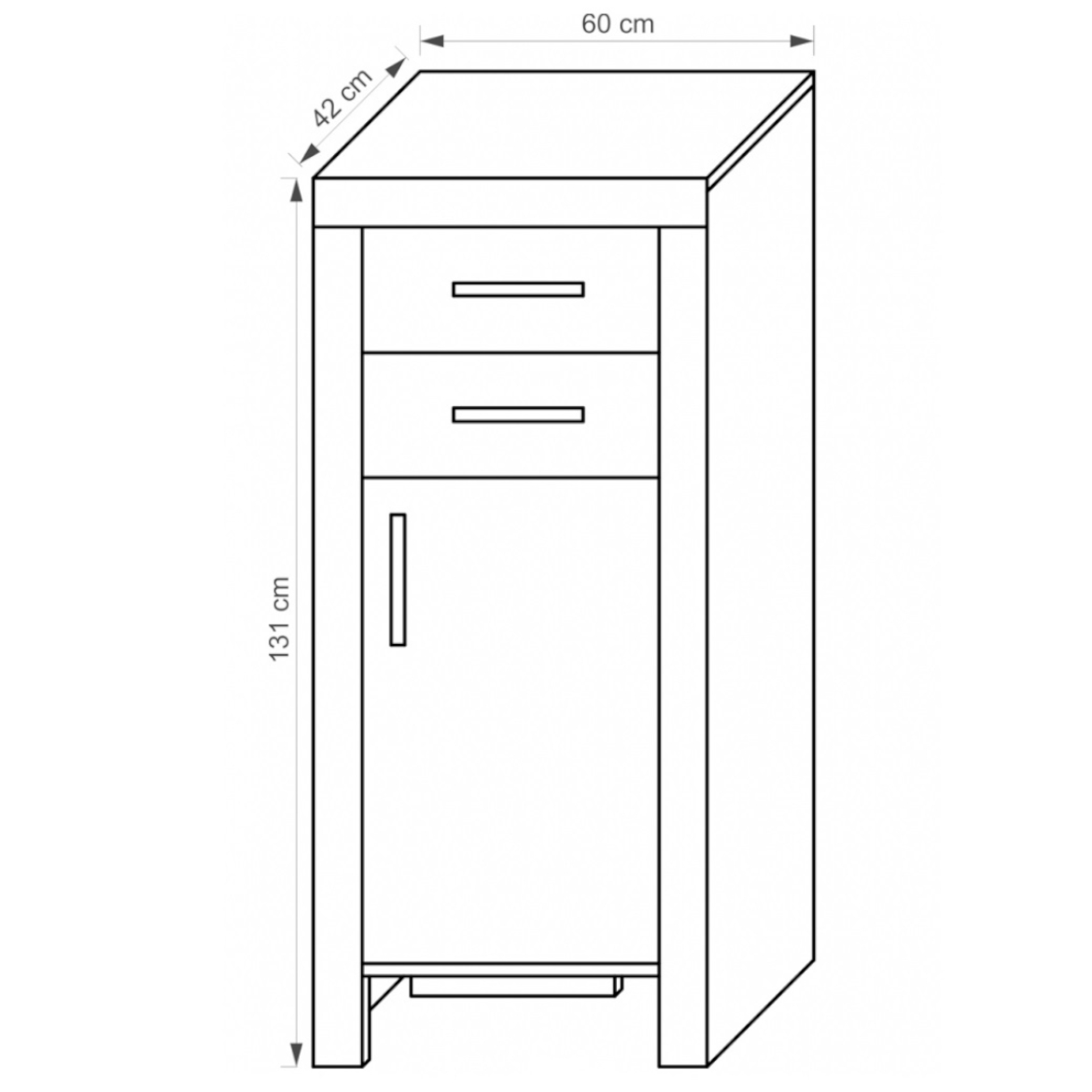 Cezar komoda 1 vrata+2 fioke 60,8x42x131 cm crno/bela