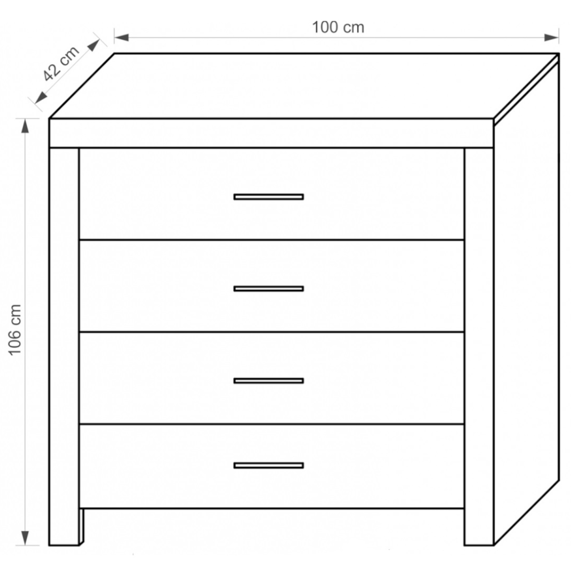 Cezar komoda 4 fioke 100x42x106 cm crno/belo