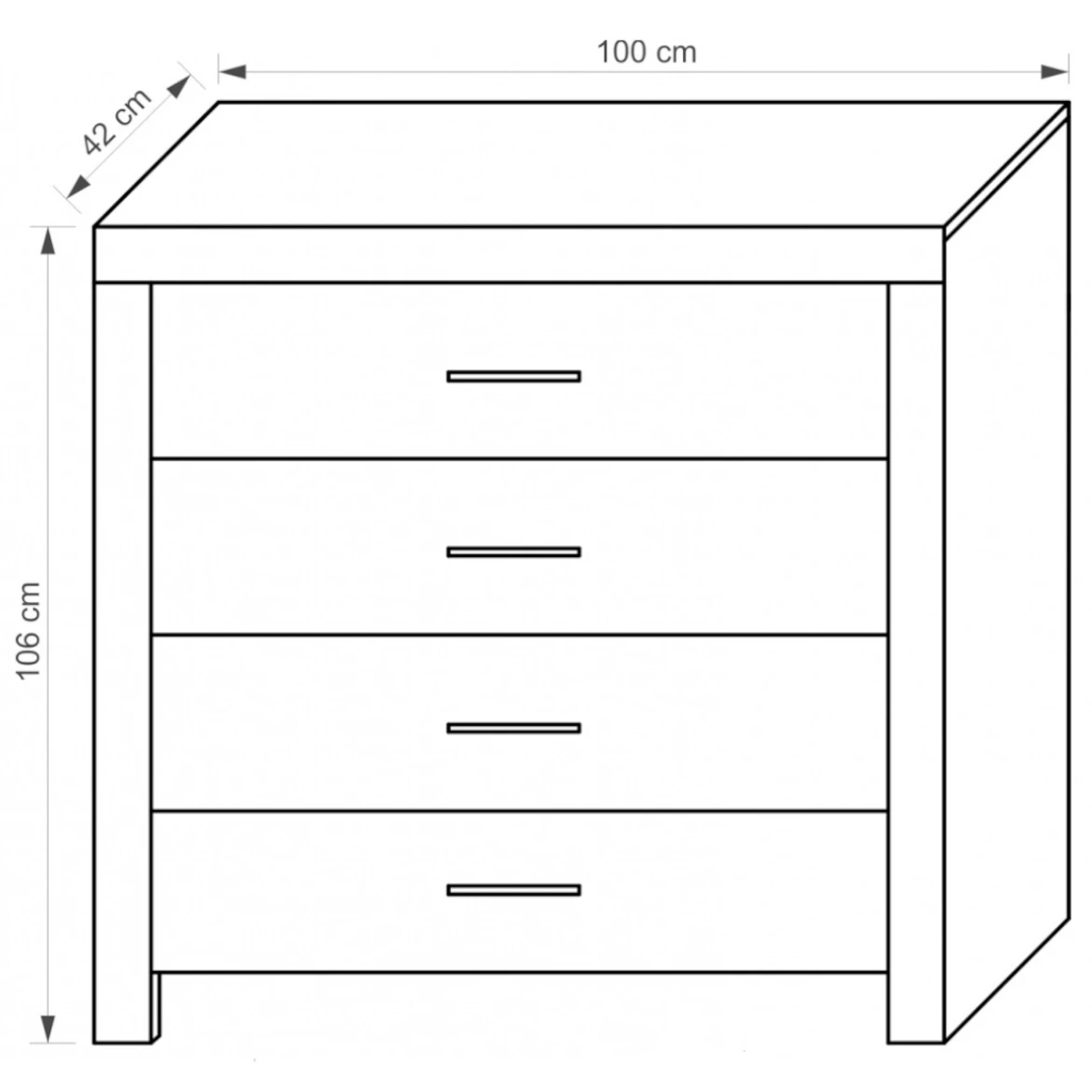 Cezar komoda 4 fioke 100x42x106 cm crno/belo