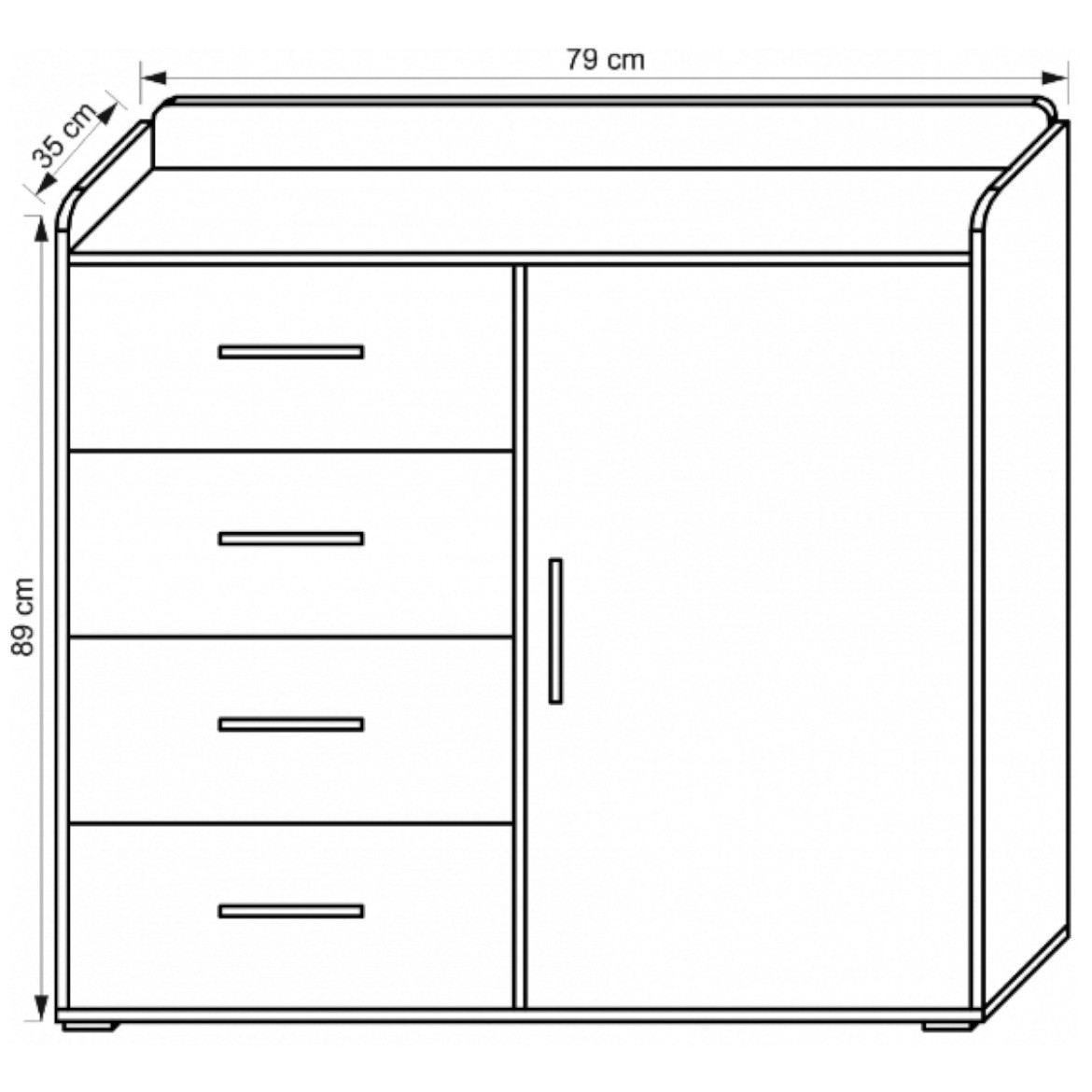 Nemo komoda 1 vrata + 4 fioke 79x35x89 cm bela/narandžasta