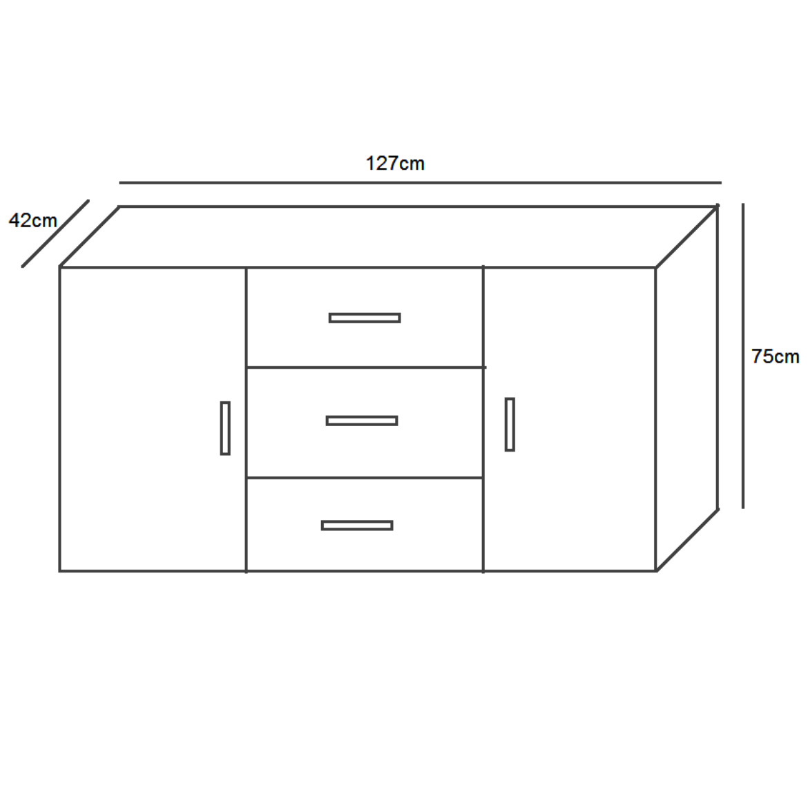 Fill  komoda 2 vrata+3 fioke 127x42x75 cm natur (sonoma hrast)/tamno siva