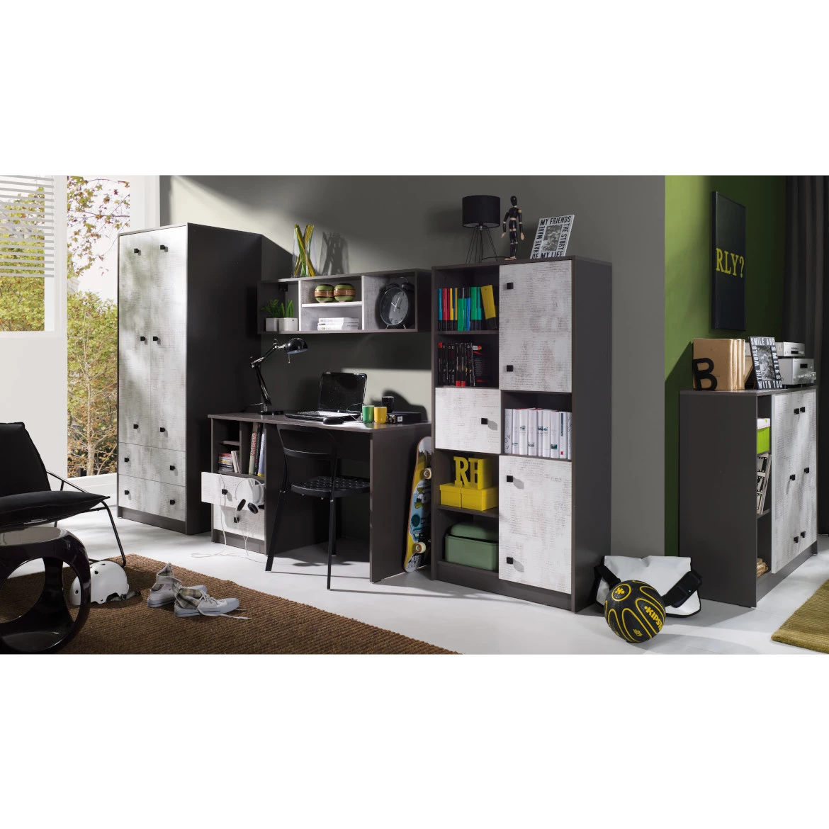 Krevet Tommy 1 fioka tamno siva/ izbeljeno bela