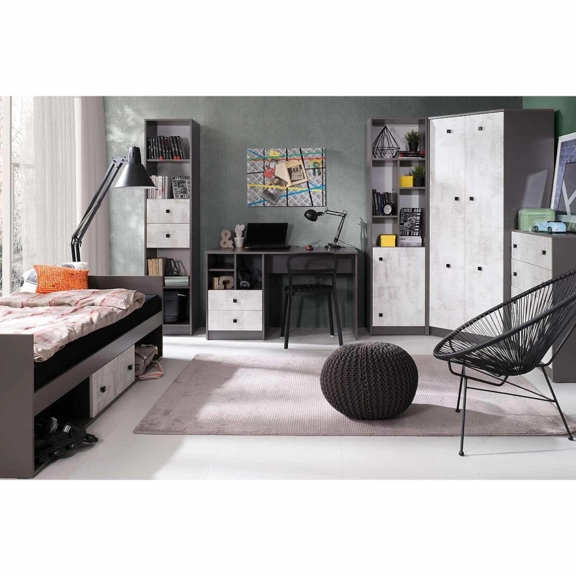 Krevet Tommy 1 fioka tamno siva/ izbeljeno bela