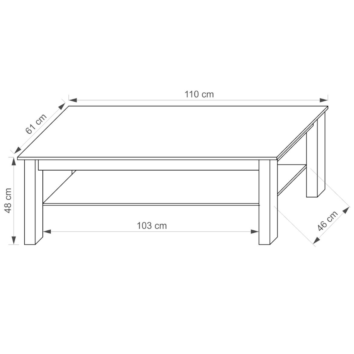 Klub sto Cezar 1 polica 110x61x48 cm natur (sonoma hrast)