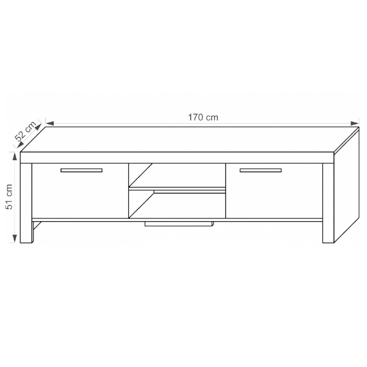 Cezar TV komoda 2 vrata + 2 otvora 170x52x51 cm natur (hrast sonoma)