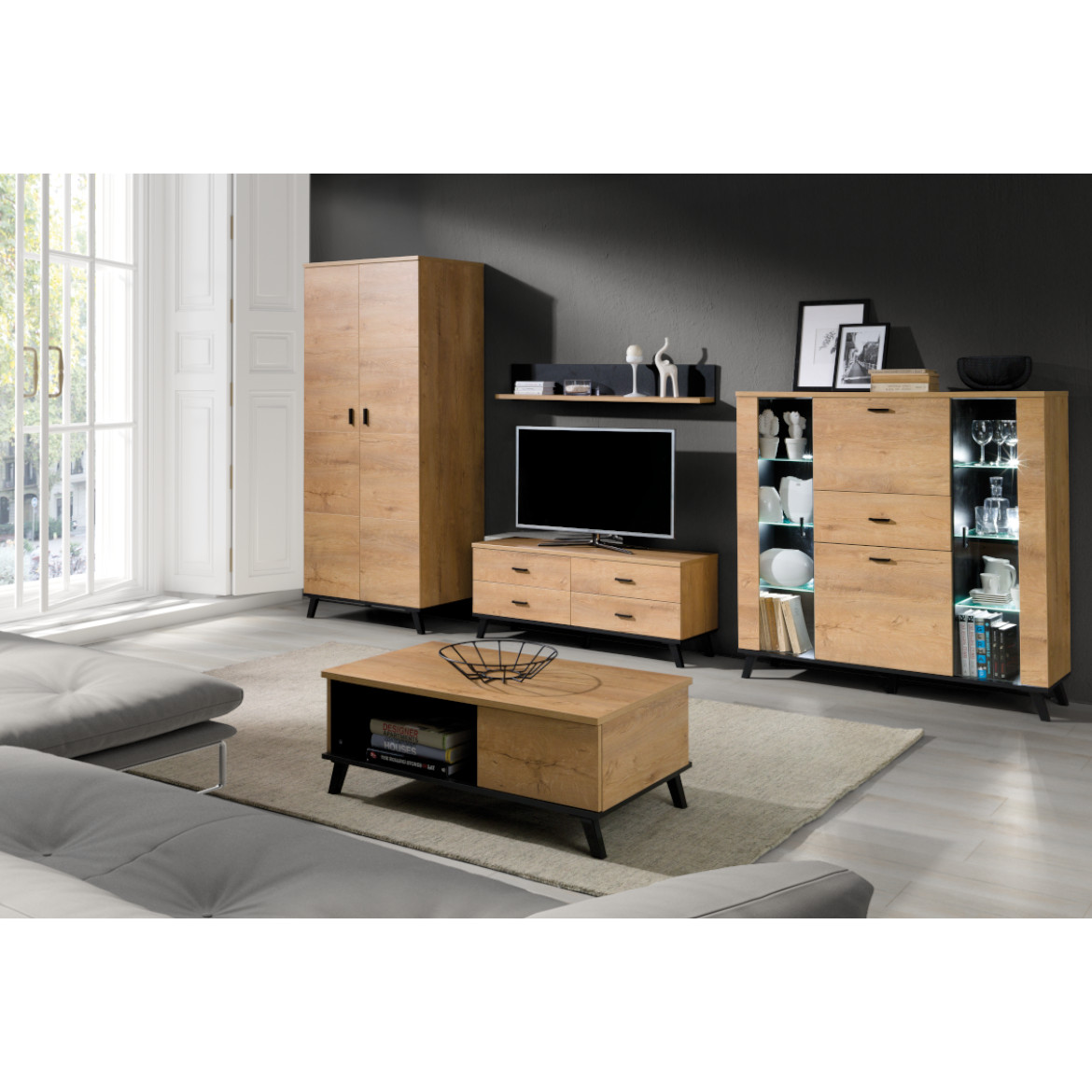 John viseci element 2 vrata 121x30x45 tamni hrast/crni