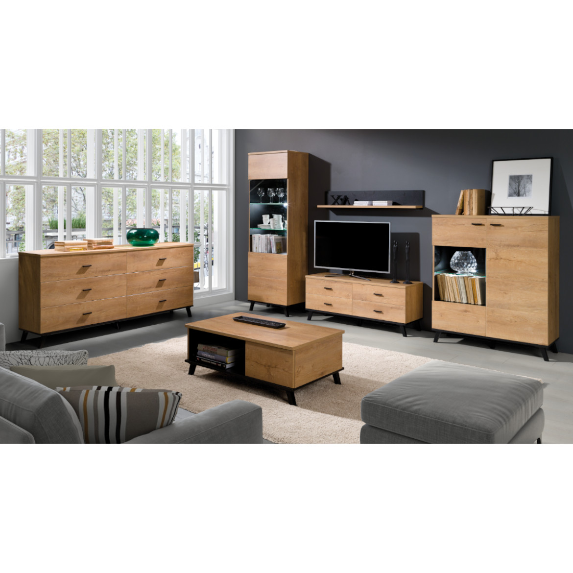 John viseci element 2 vrata 121x30x45 tamni hrast/crni