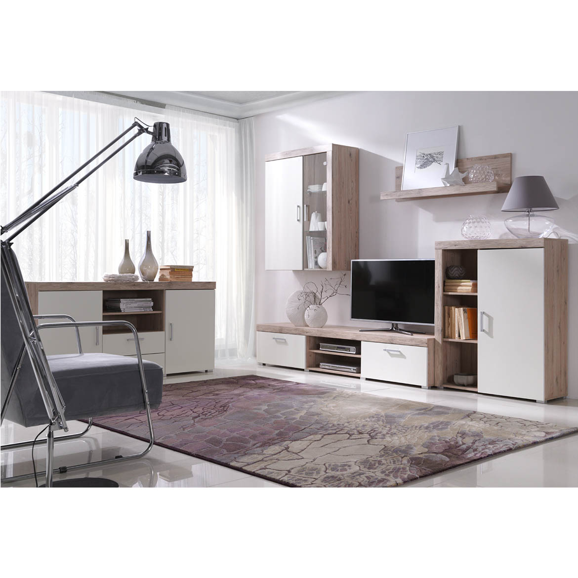 Samba TV komoda 2 fioke + 2 otvora 200x45x39 cm svetli hrast / bež