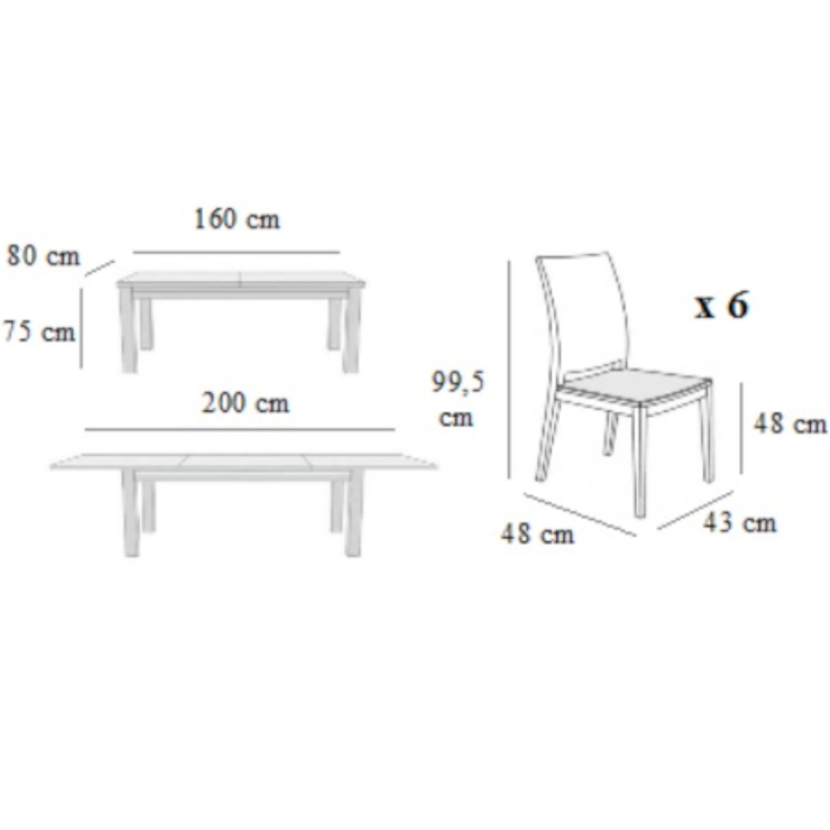 Lyon set stolova i stolica 1 + 6 ST11 160/80 + 40L svijetli orah W71 presvlake A6