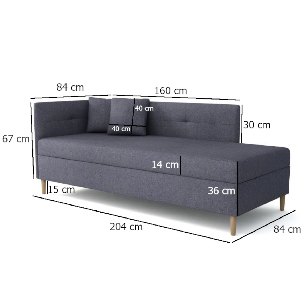Krevet Olimp sa prostorom za odlaganje levi 84x204x82 cm tamno sivi