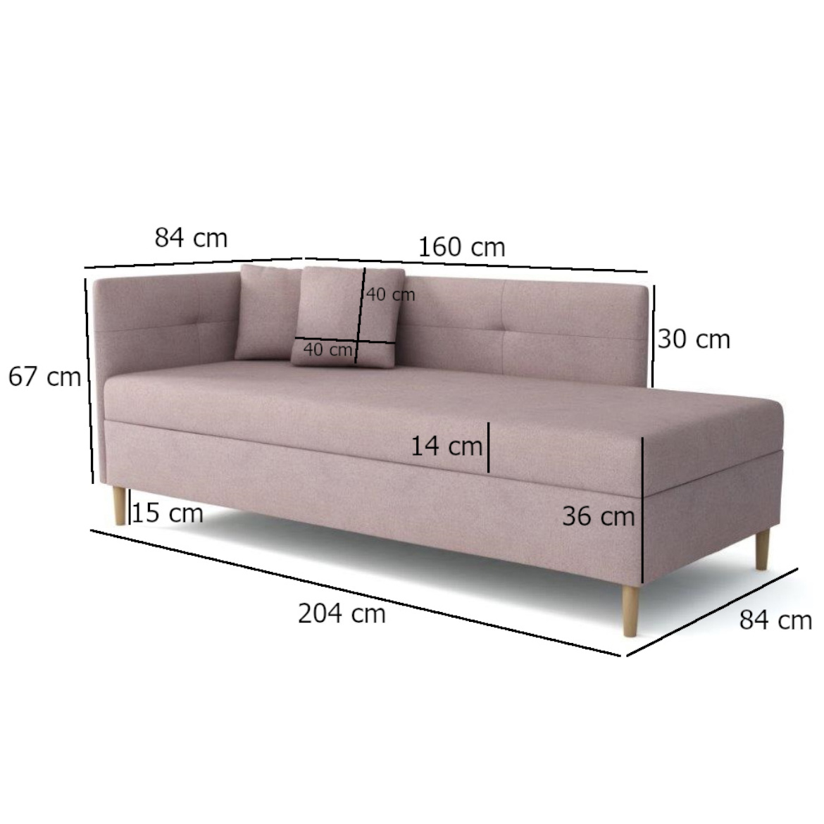 Krevet Olimp sa prostorom za odlaganje levi 84x204x82 cm roze