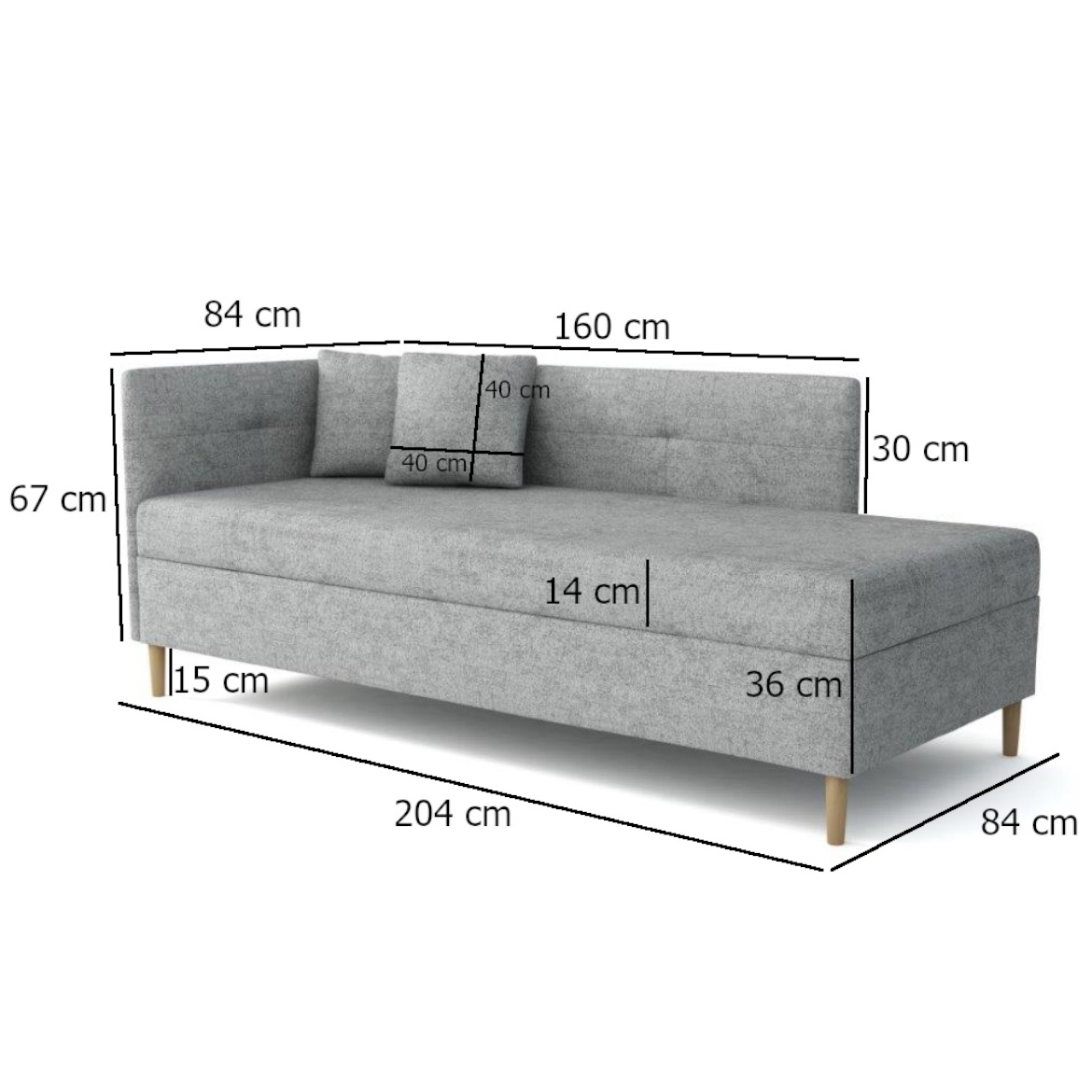 Krevet Olimp sa prostorom za odlaganje levi 84x204x82 cm siva