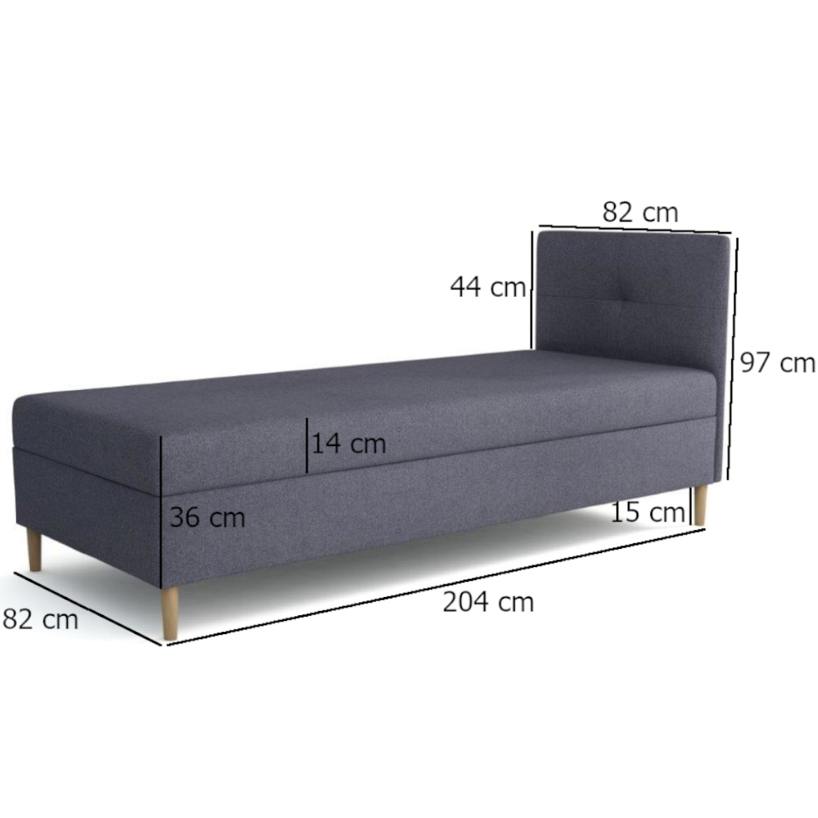 Krevet Enzo sa prostorom za odlaganje desni 92x204x112 cm tamno sivi