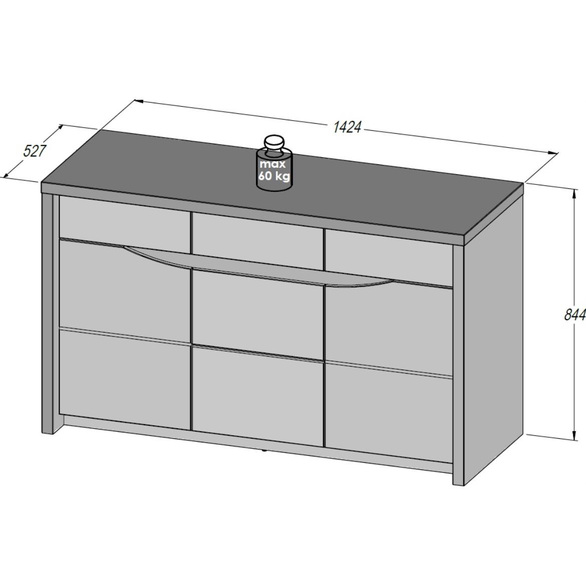 Saint Tropez komoda 5 fioka + 2 vrata 142,4x52,7x84,4 cm hrast / bela sjaj