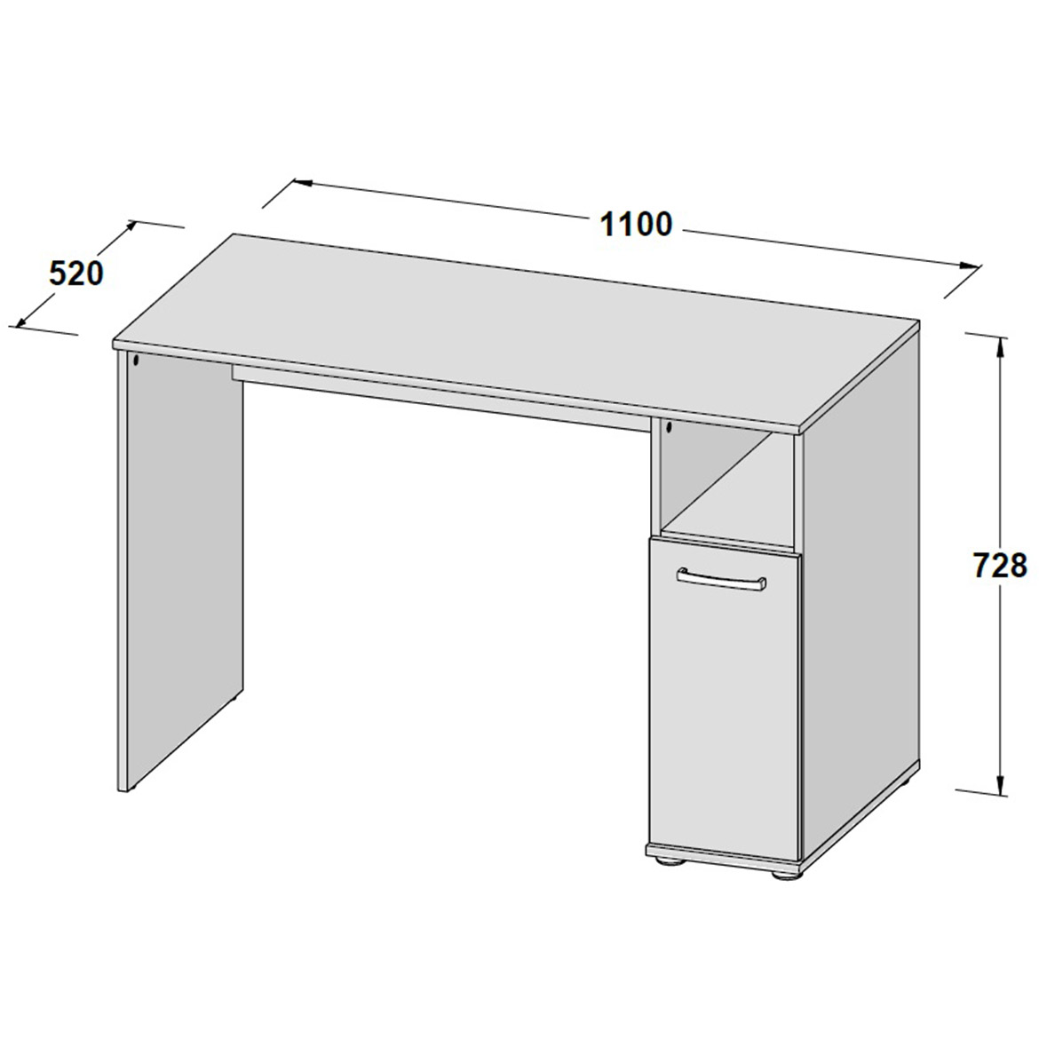 Niko D30 radni stol 1 vrata 110x41x73 cm natur (sonoma hrast)