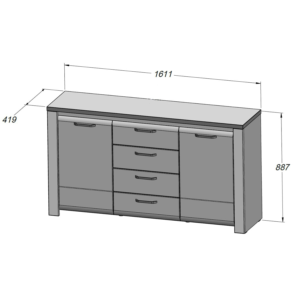 Bruges komoda 4 fioke + 2 vrata 161x42x89 cm sivo/belo sjaj