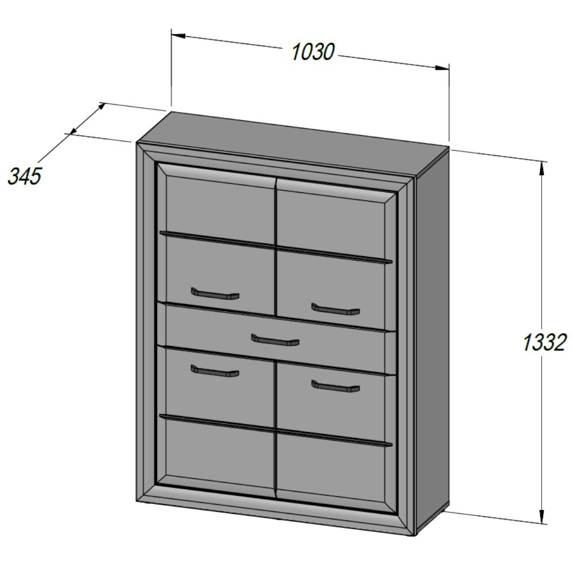 Lenox komoda 4 vrata + 1 fioka 103x35x133 cm  beli sjaj/beton