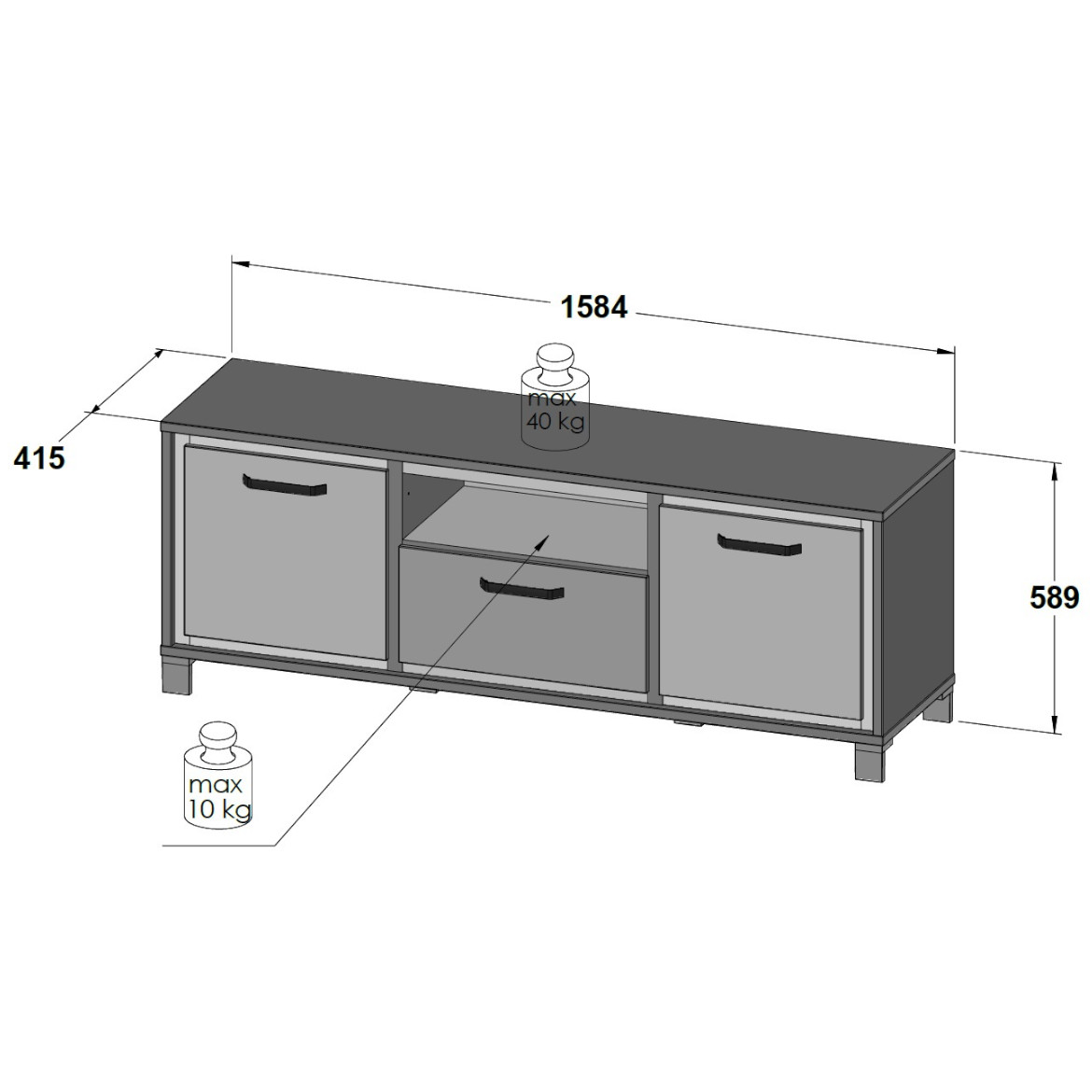 Trondheim TV komoda 2 vrata + 1 fioka 158,4x41,5x58,9 cm natur (zanatski hrast)