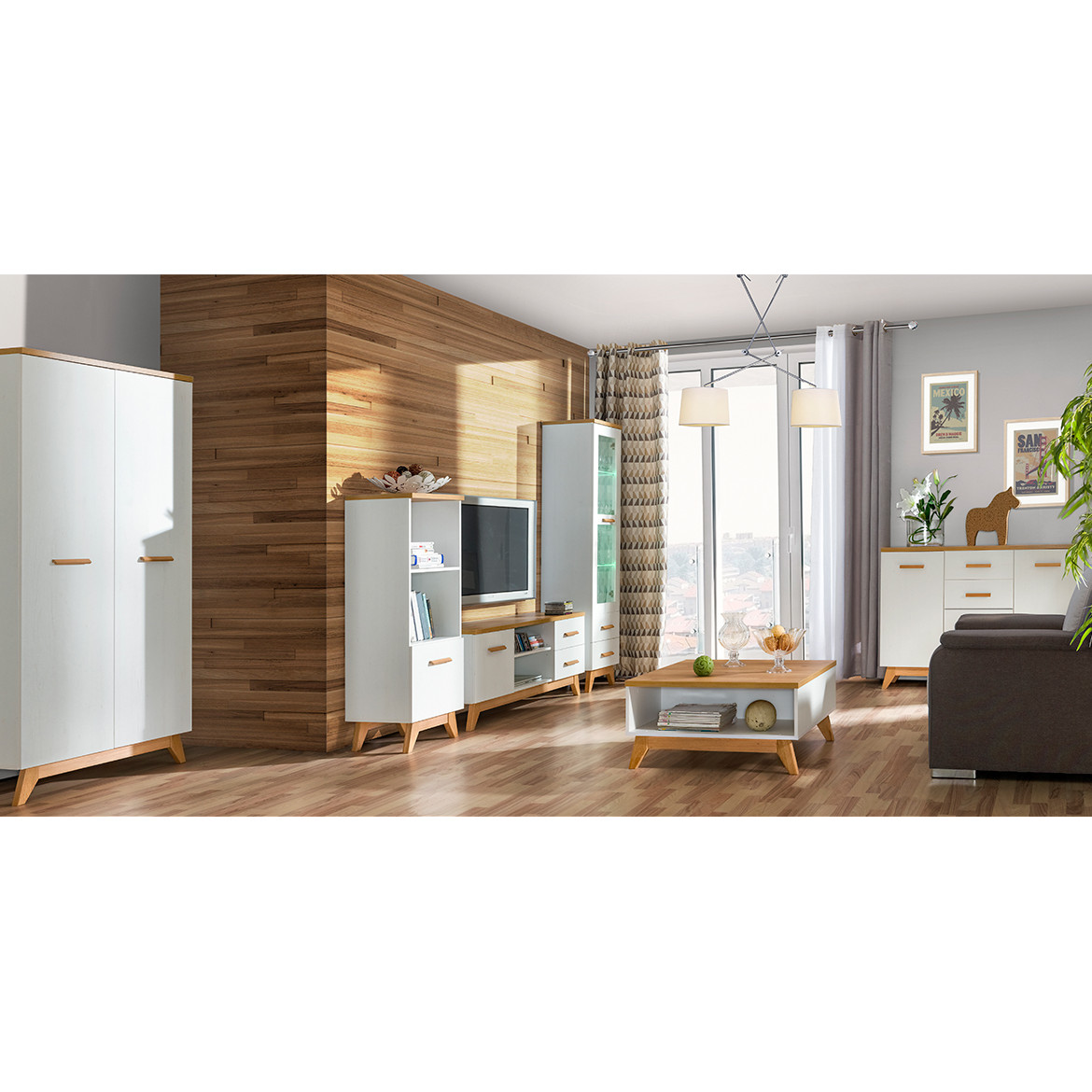 Krevet Sven sa podnicom 170x209,3x95 bela/natur