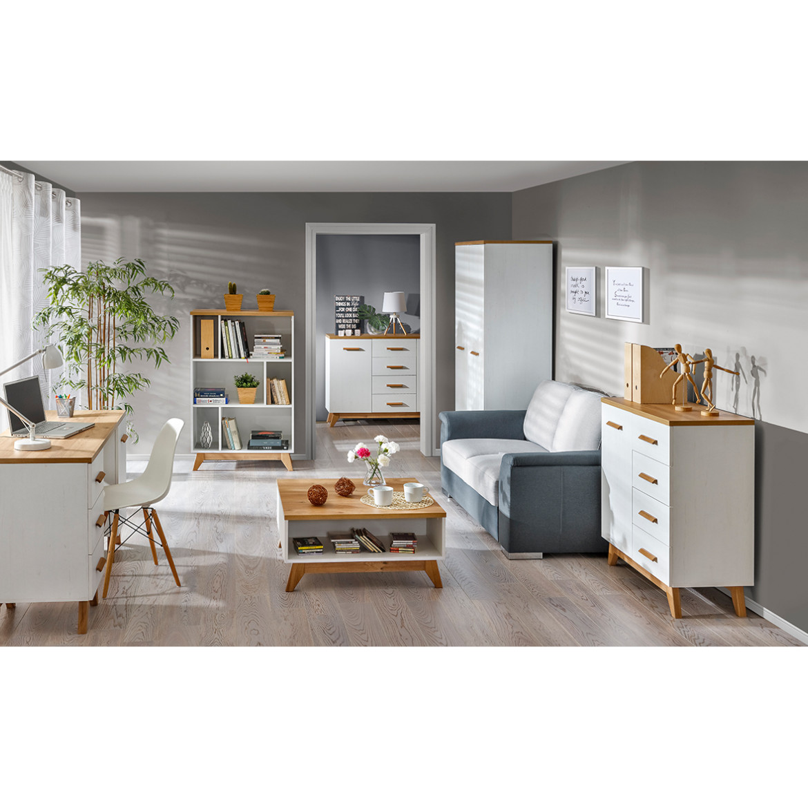 Krevet Sven sa podnicom 170x209,3x95 bela/natur