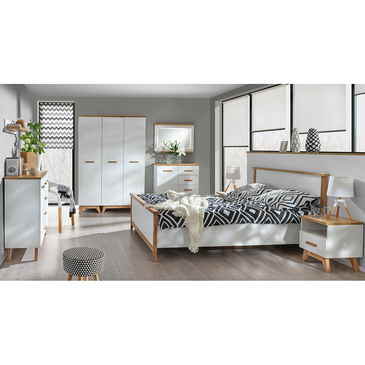 Krevet Sven sa podnicom 170x209,3x95 bela/natur