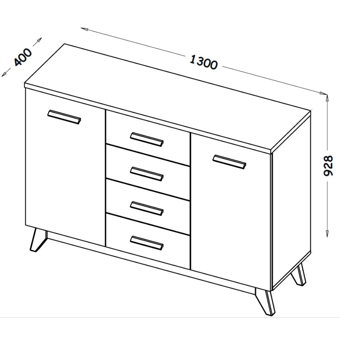 Sven komoda 2 vrata + 4 fioke 130x40x92,8 cm bela/natur