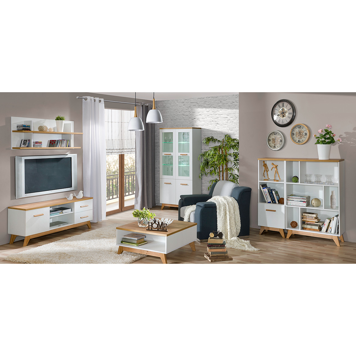 Vitrina Sven 1 vrata + 2 fioke 45x40x185 bela/natur