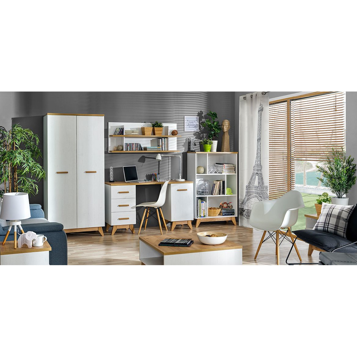 Vitrina Sven 1 vrata + 2 fioke 45x40x185 bela/natur