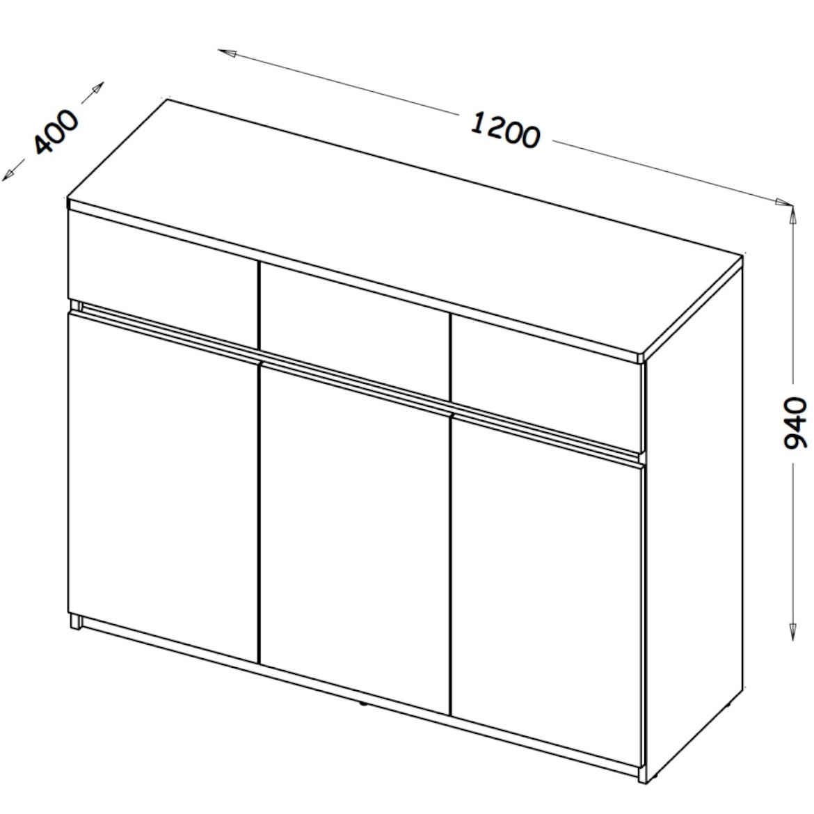 Arca komoda 3 fioke + 3 vrata 120x40x94 cm natur (wotan hrast)/bela