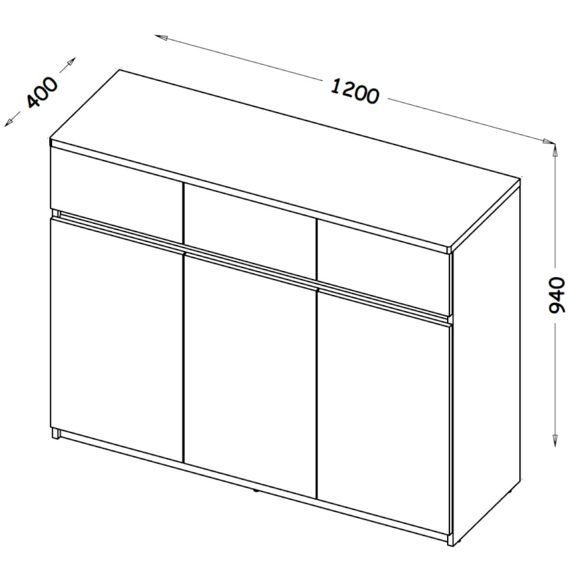 Arca komoda 3 fioke + 3 vrata 120x40x94 cm bela