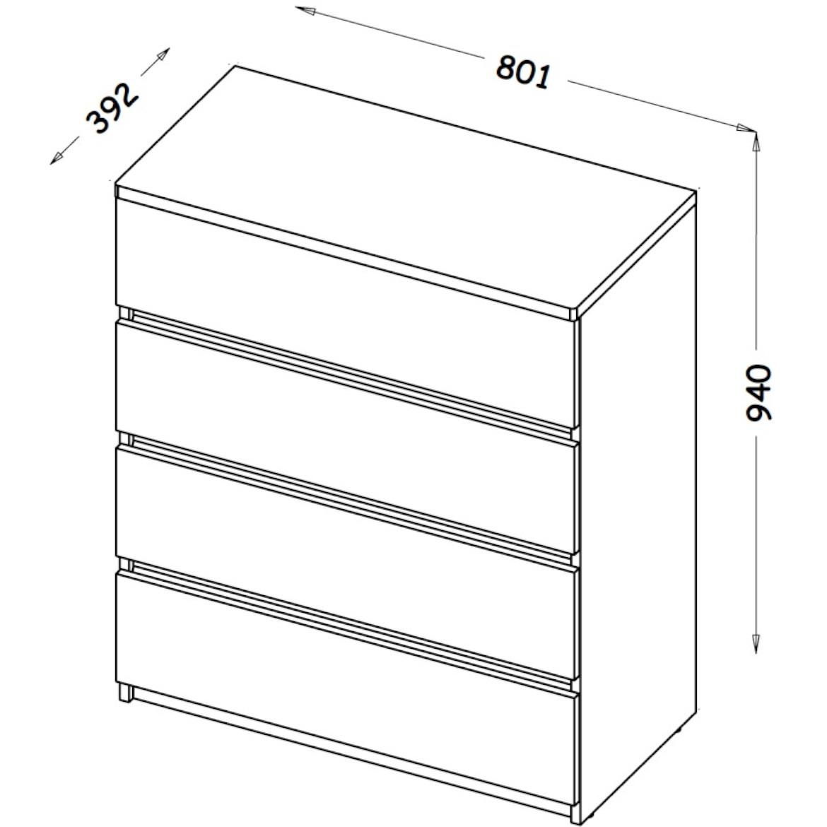 Arca komoda 4 fioke 80x39,2x94 cm bela