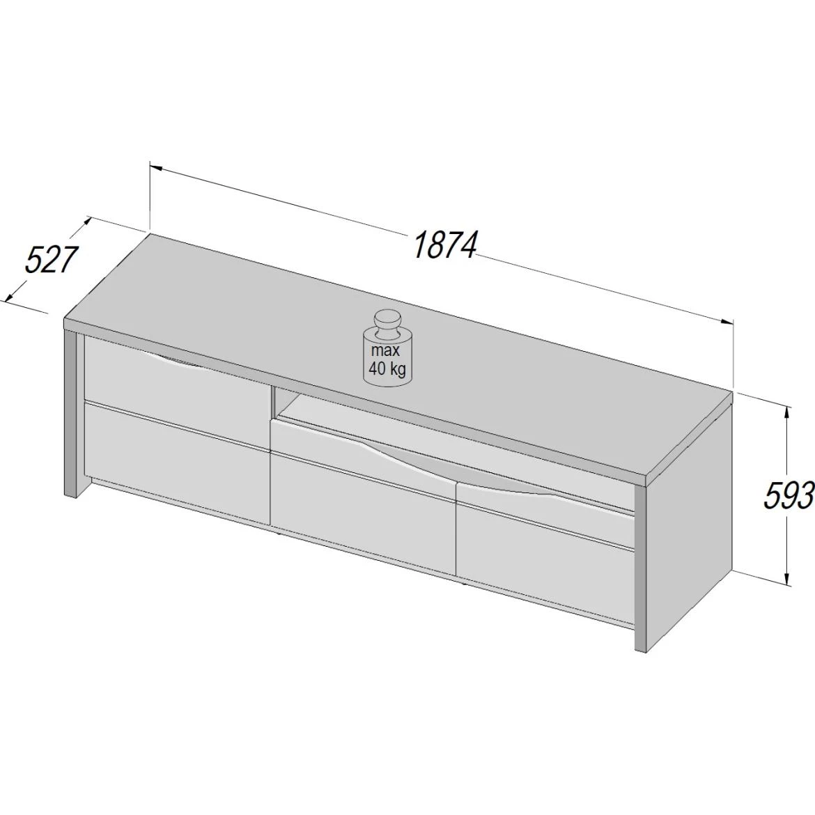 Saint Tropez TV komoda 3 vrata 187,4x52,4x59,3 cm hrast / beli sjaj