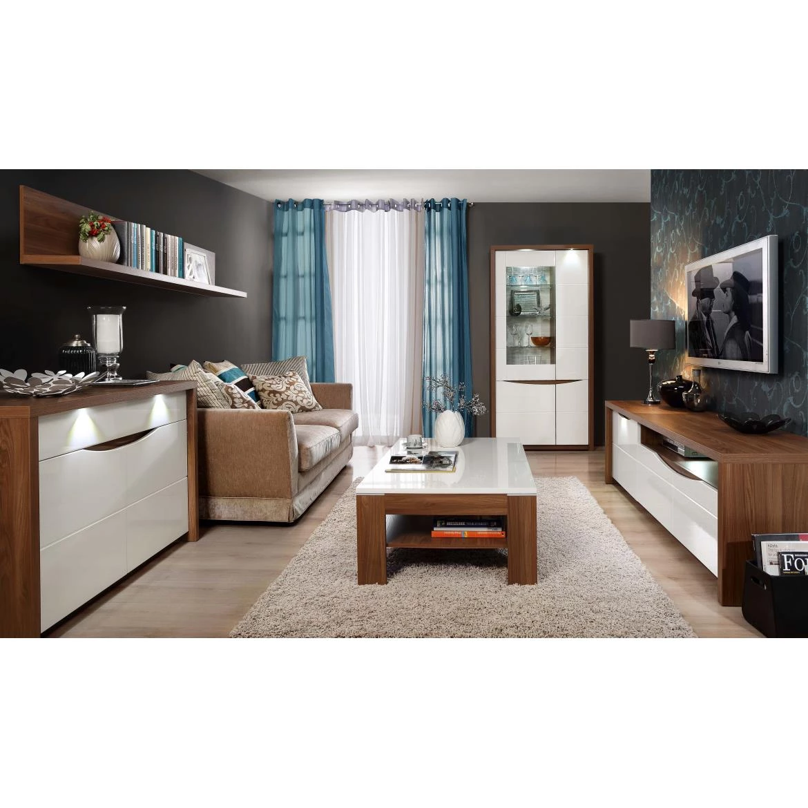 Saint Tropez TV komoda 3 vrata 187,4x52,4x59,3 cm hrast / beli sjaj