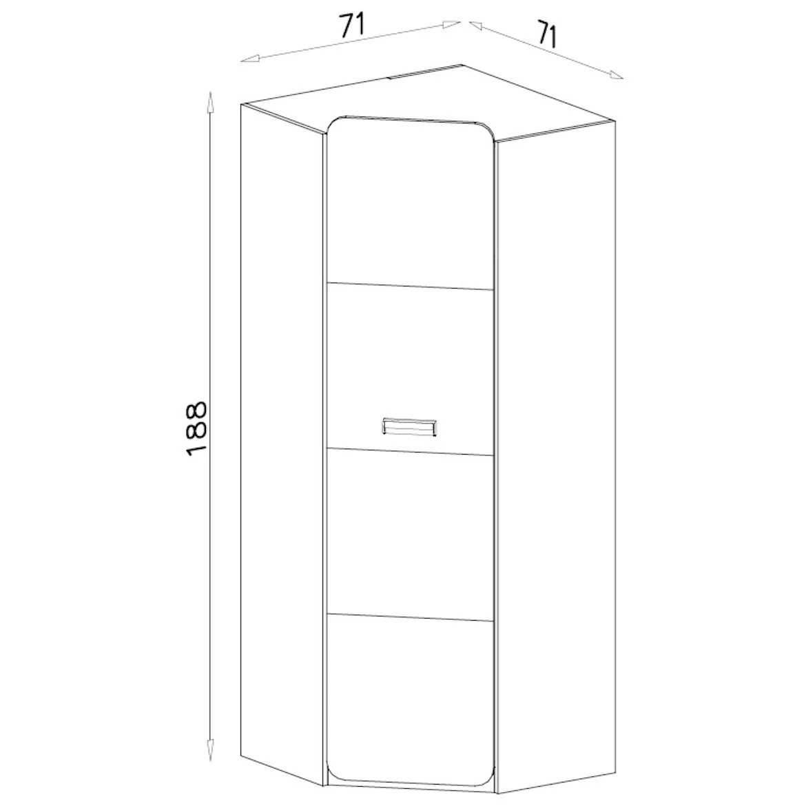 Ormar ugaoni Lorento 1 vrata 71x71x188 bela