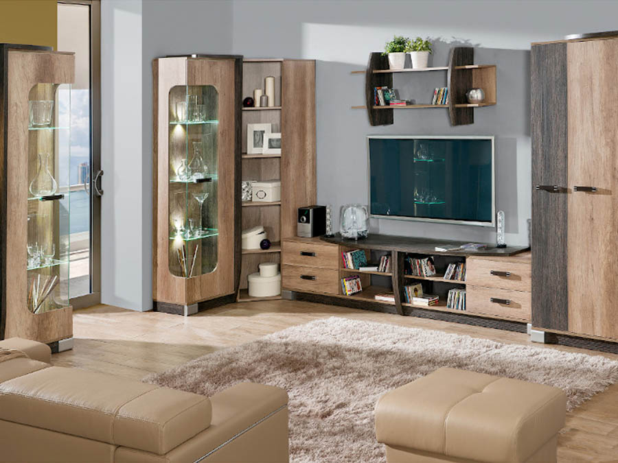 Romero TV komoda 2 fioke (leva) + 1 polica (desna) 120x46x50,5 svetli hrast / tamni hrast