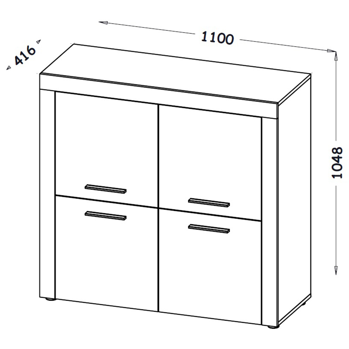 Smart komoda 4 vrata 110x41,6x104,8 cm natur (wotan hrast) / tamni beton