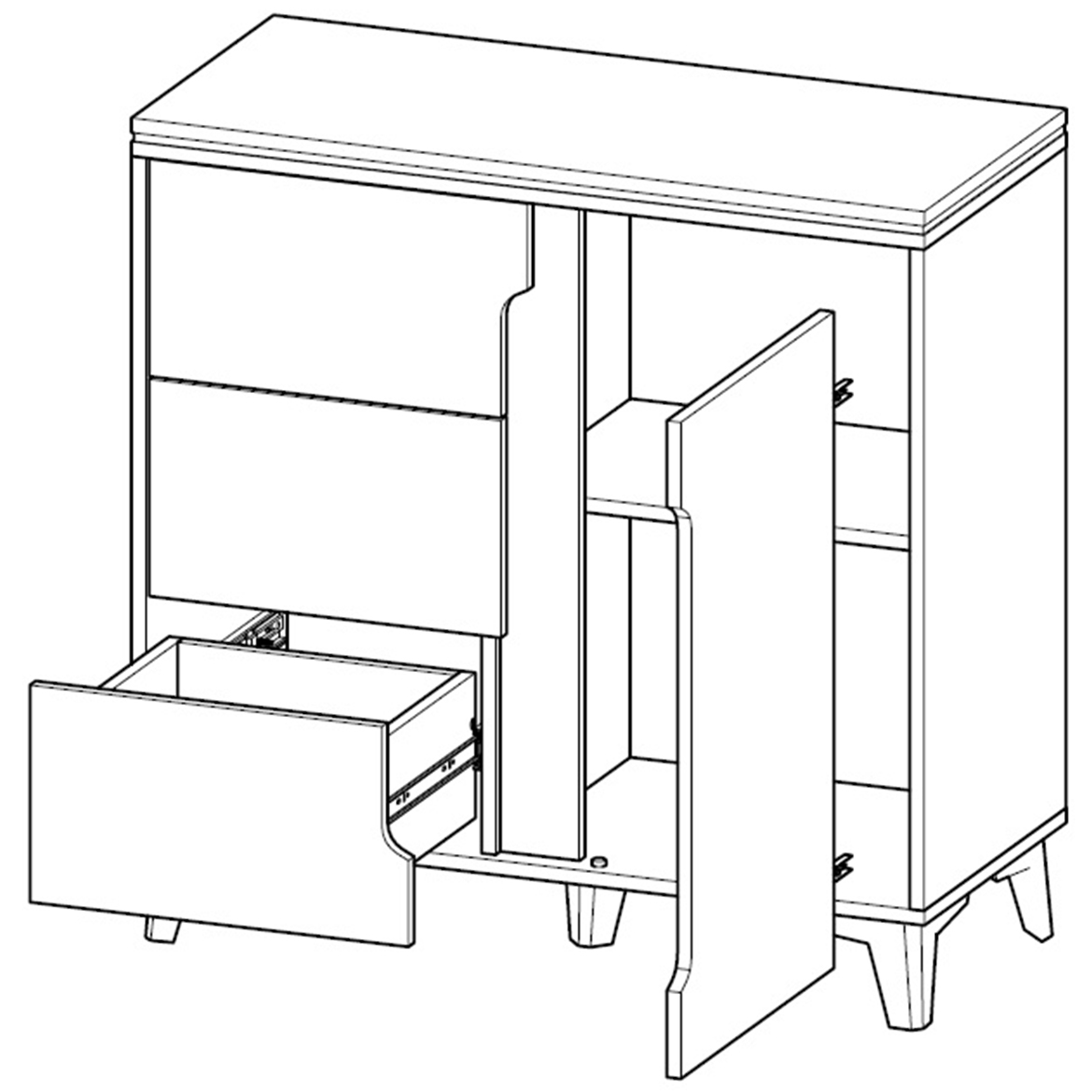 Gappa komoda 3 fioke + 1 vrata 90x40x90,6 cm bela/natur