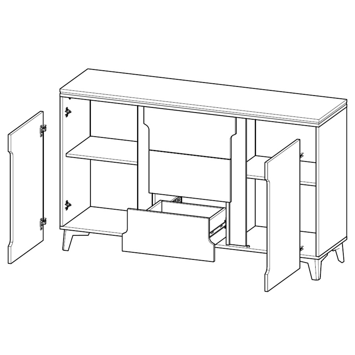 Gappa komoda 2 vrata + 3 fioke 150x40x90,6 cm bela/natur