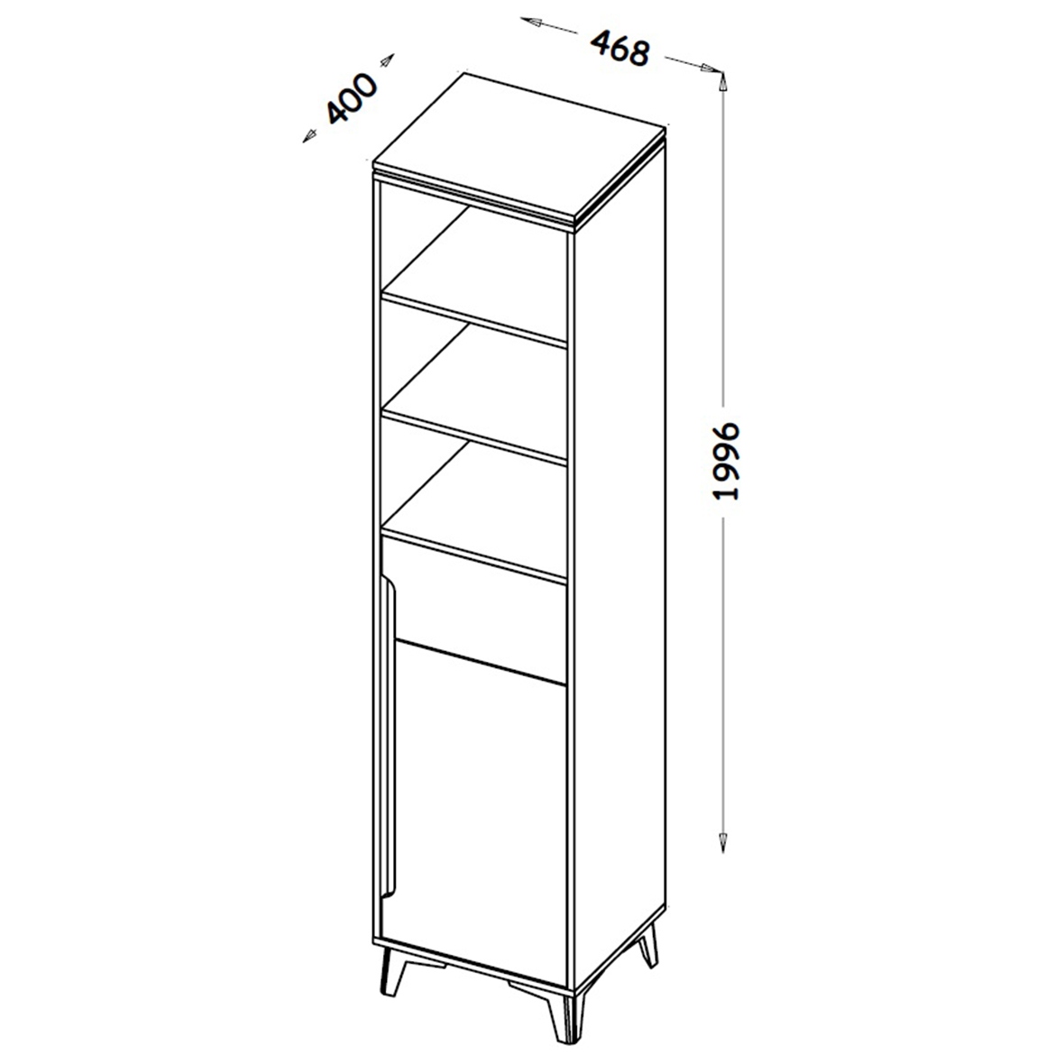 Gappa polica 1 vrata+1 fioka+3 otvora 46,8x40x199,6 bela/natur