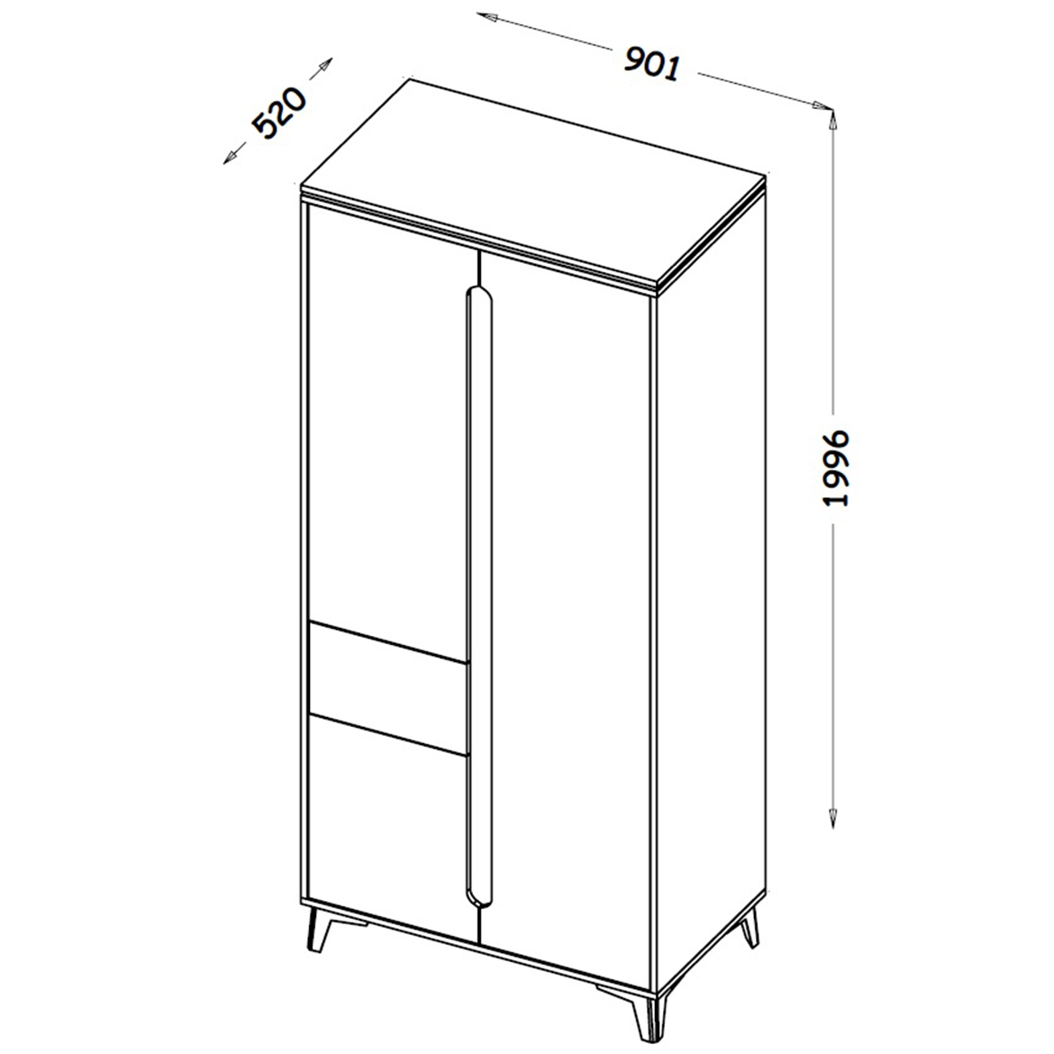 Ormar Gappa 3 vrata + 1 fioka 90x52x199,6 bela/natur