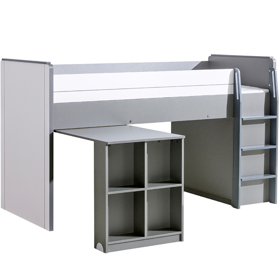 Gumi povišeni krevet s podnicom i izvlacnim stolom 104x208x131 bijela/siva
