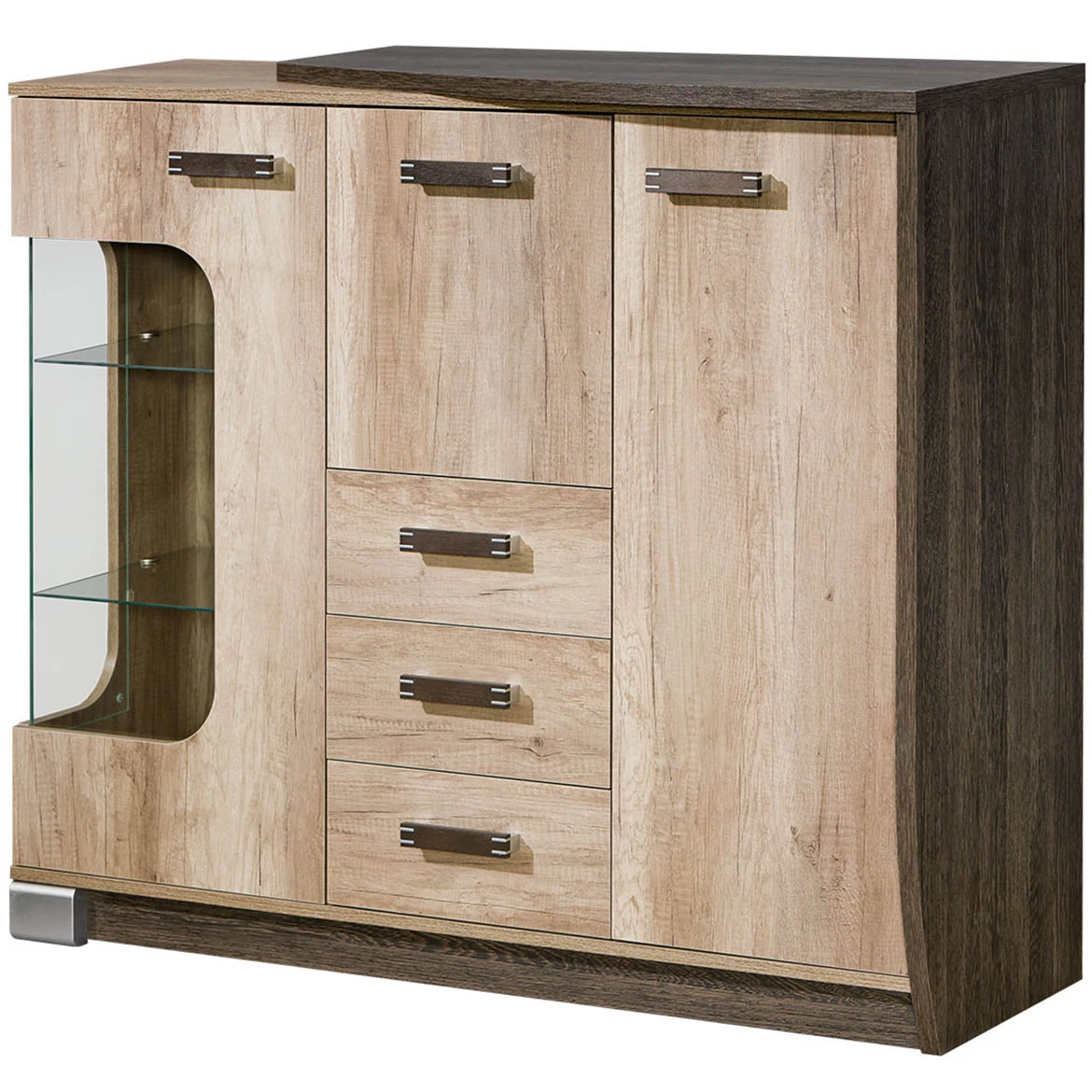 Romero komoda 3 vrata + 3 fioke 130x46x114 svetli/tamni hrast