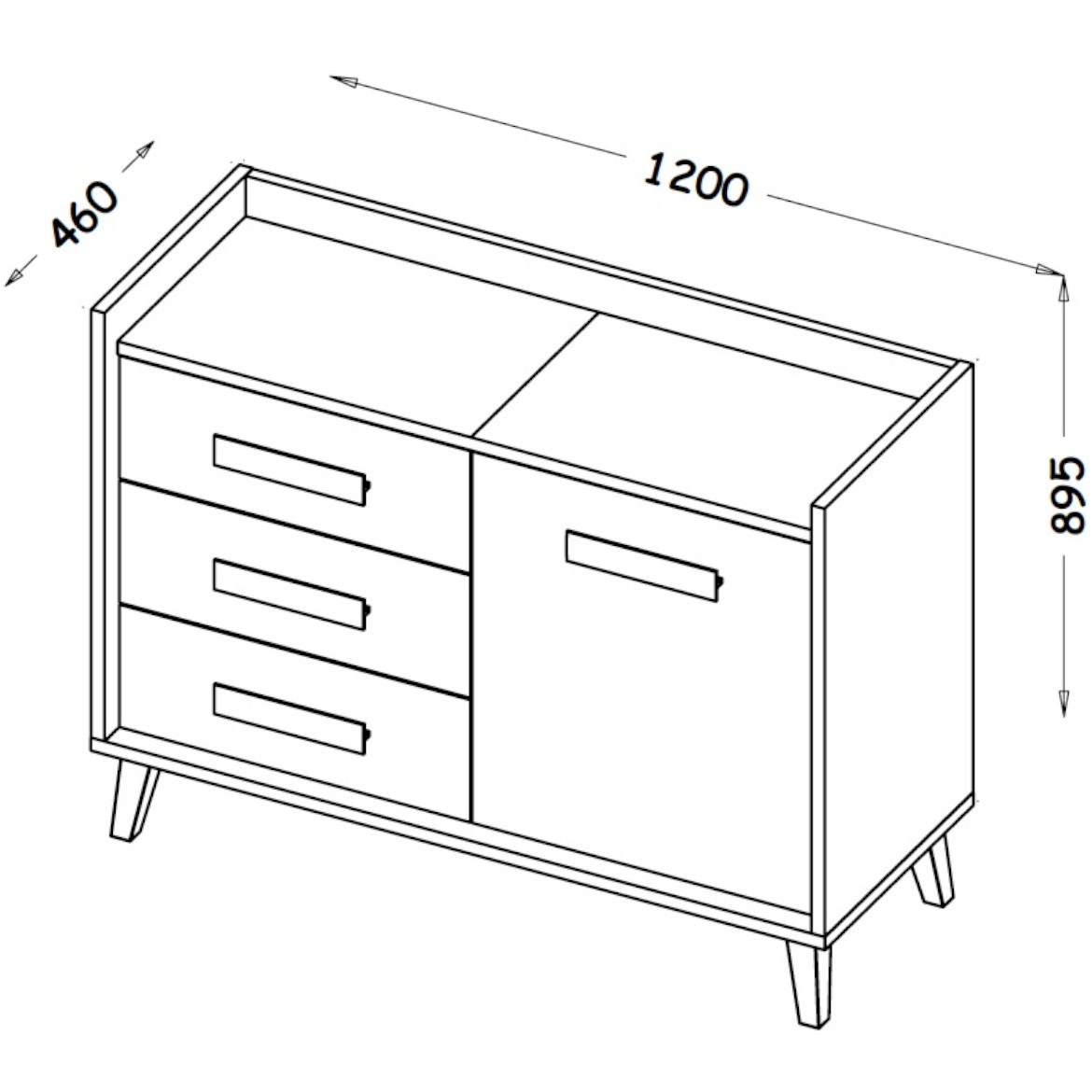 Werso komoda 3 fioke + 1 vrata 120x46x89,5 natur/siva/bela