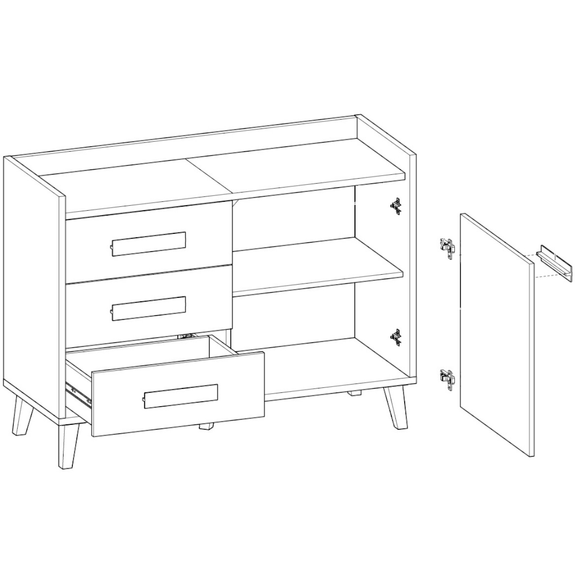 Werso komoda 3 fioke + 1 vrata 120x46x89,5 natur/siva/bela